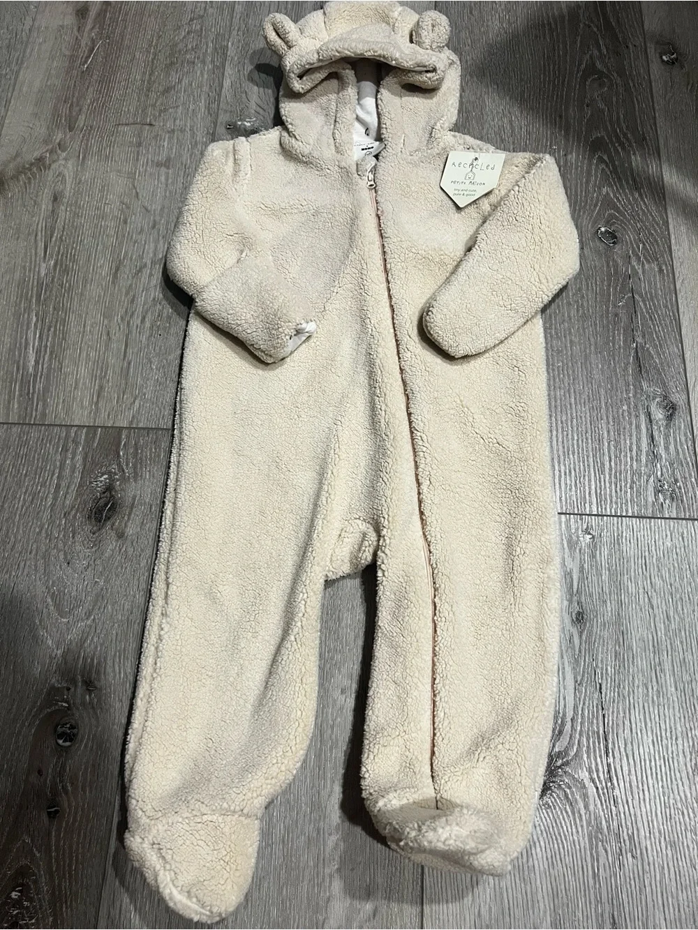 Neutral Cream Petite Maison x Nono warm Baby Hooded One-Piece zip up Romper